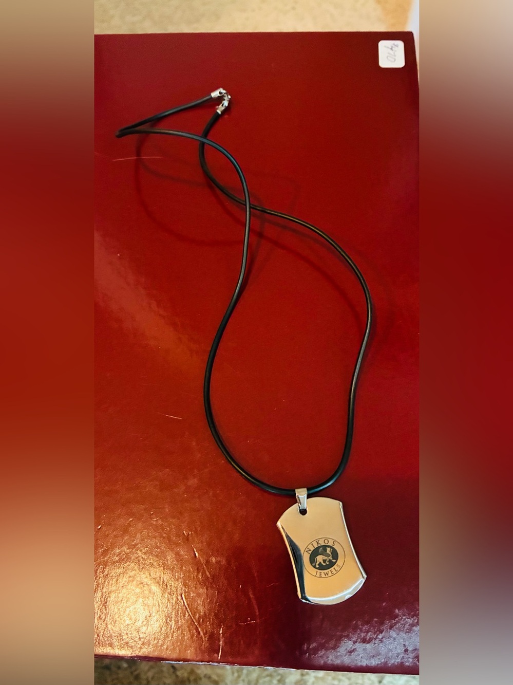 Men's Black Cord Necklace with Silver-Tone Dog Tag Pendant